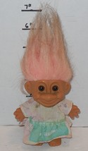 Vintage My Lucky Russ Berrie Troll 6" Doll with dress Pink Hair - $14.50