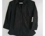 NWT Quizz Again Stretch Women&#39;s Button Up Black Metallic Blouse Size Small - $19.39