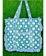 Vintage Floral Quilted Large Ruffle Tote Bag Handprinted Boho Shopper Ma... - $43.18 CAD