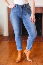 Judy Blue Medium Blue Mid-Rise Slim Fit Cuffed Jeans - £55.86 GBP