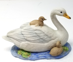 Mother Goose Figurine Swimming Goslings Porcelain Homco Taiwan Vintage - £14.97 GBP
