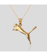 Solid Gold Jumping Puma Cat Pendant Necklace Polished 3D Cougar Panther Charm - $629.99 - $1,109.99