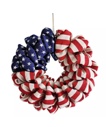 NEW Decorative Patriotic American Flag Burlap Wreath 17&quot; stars stripes O... - $23.95