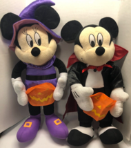 Disney Mickey &amp; Minnie Mouse Vampire &amp; Witch Halloween 2 Feet Tall Plush Figures - £39.56 GBP