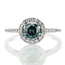 1.12 TCW Genuine Blue Diamond And White Diamond Halo Ring In 14K White Gold - £1,152.06 GBP