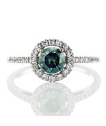 1.12 TCW Genuine Blue Diamond And White Diamond Halo Ring In 14K White Gold - £1,160.01 GBP