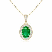 ANGARA Vintage Style Oval Emerald Pendant with Diamond Halo in 14K Solid Gold - £1,516.66 GBP