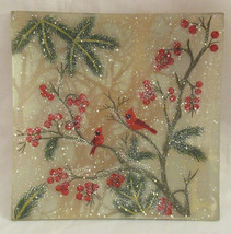 Yankee Jar Candle Tray Holder C/T Cardinal BIRDS &amp; BERRIES Hand Painted Mirror - £20.26 GBP