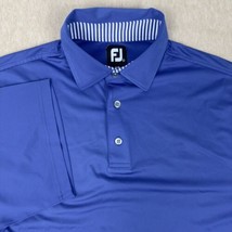 Footjoy FJ Men Polo Shirt Large Solid Blue Short Sleeve Golf Stretch Per... - $14.89