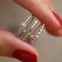 FAMSHIN 3Pcs/Set Fashion Geometry Intersect Crystal Rings Set For Women Girls En - £7.20 GBP