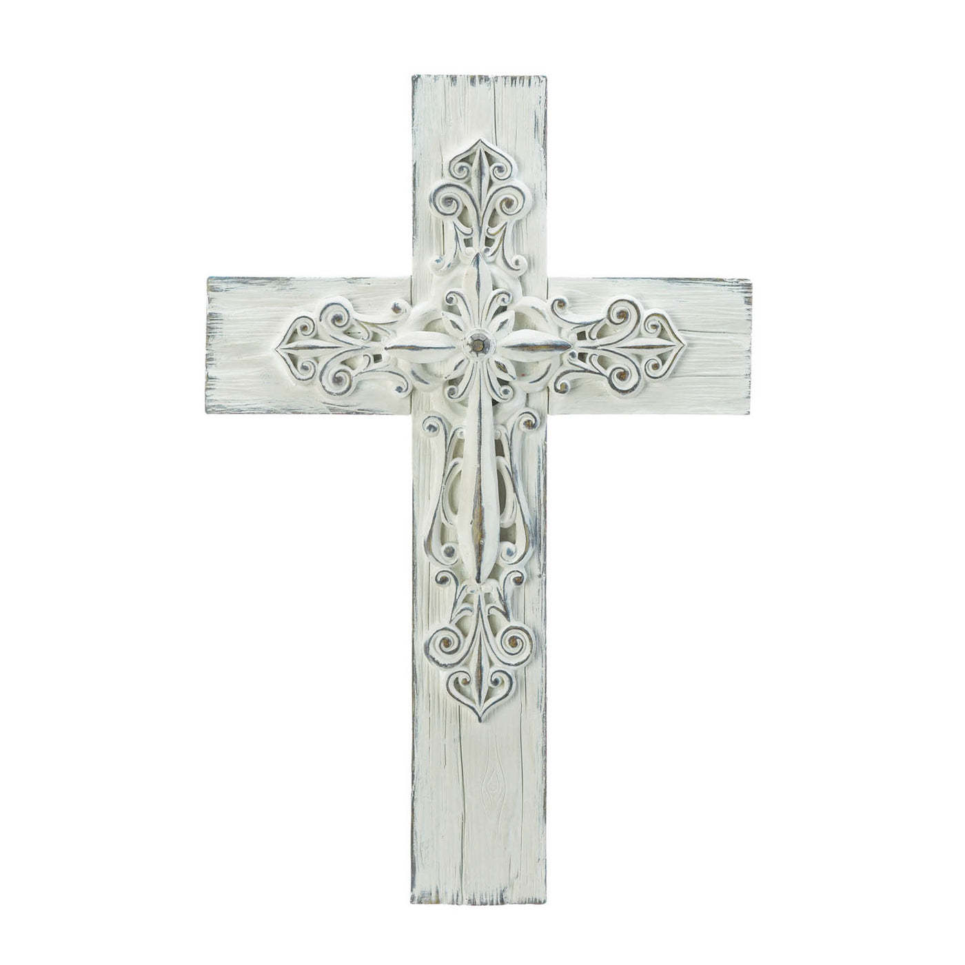 Ornate Whitewashed Cross - $34.93