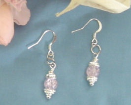  Silver and Pink Crackled Glass Earrings Handcrafted - $19.99