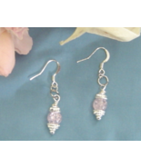  Silver and Pink Crackled Glass Earrings Handcrafted - £15.97 GBP
