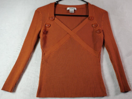 WD•NY Blouse Top Womens Size Small Brown Knit Silk Long Casual Sleeve Sweetheart - £15.83 GBP