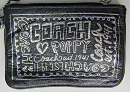 Vintage Coach Poppy Black And Silver Wristlet Purse 6&quot; - £14.56 GBP