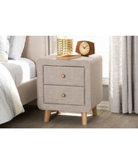 Fadri Beige Linen Upholstered 2-Drawer Nightstand - $3,554.40 MXN