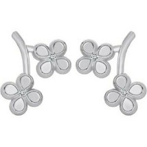 Diamond Accent Flower Stud Earrings for Women in 14K White Gold Plated - £54.56 GBP