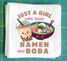Ramen &amp; Boba Fabric Square Quilt Block for sewing, quilting, crafting AM... - $3.60+