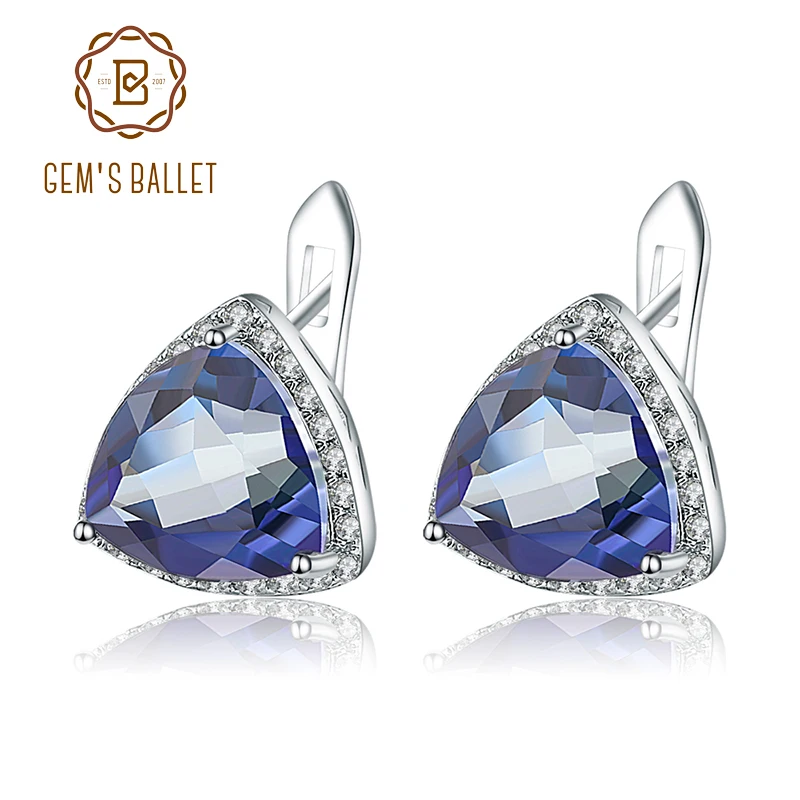 4.48Ct Natural Iolite Blue Mystic Quartz Gemstone Stud Earrings For Women 925 St - £57.94 GBP