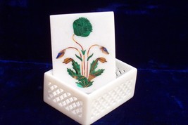 4&quot;x3&quot;x2&quot; Marble Jewelry Box Trinket Filigree Malachite Inlay Floral Decor Gift - £166.00 GBP