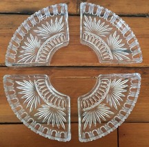 Vintage 4 Section Quilled Clear Glass Cocktail Hors D&#39;Oeuvres Candy Nut ... - £39.61 GBP