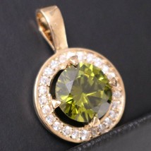 Rose Gold Plated 3ct Peridot Diamond Solitaire Halo Pendant Stunning Necklace - £149.43 GBP