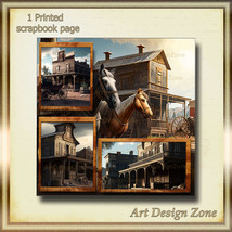 Old Western Town Scrapbook Page with Two Horses and Old Town Photo Areas - $15.00