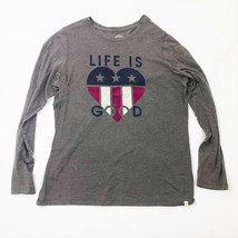 Women’s Life Is Good Heart Red White &amp; Blue Size Large Gray Long Sleeves - £12.44 GBP