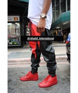 Red Black Leather Lambskin Designer Track Pants Jogging Running Gym Styl... - $161.93 CAD+