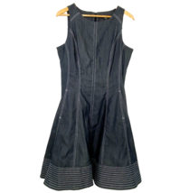 Maggie London Sleeveless Fit n&#39; Flare Dress size 12 Pockets Lined Gray Chambray - £28.68 GBP