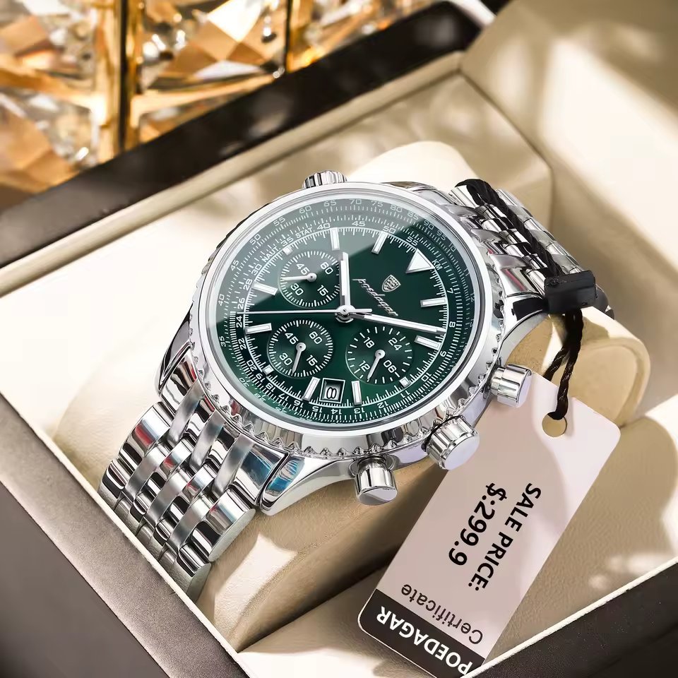 POEDAGAR Swiss Luxury Men's Watch 42.5mm Stainless Steel Quartz Water Resistant