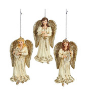 Kurt Adler Set Of 3 Hand Painted 5.25&quot; Resin Platinum Angel Xmas Ornaments C8957 - £31.77 GBP