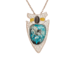 White Wolf Black Wolf Cyan Totem Stone Spear Pendant Necklace - New - $16.99