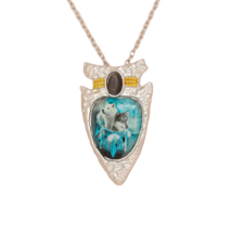 White Wolf Black Wolf Cyan Totem Stone Spear Pendant Necklace - New - £13.56 GBP