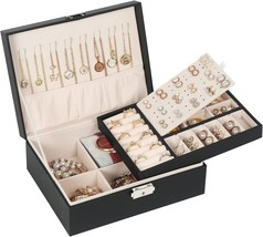 Jewelry Box For Women Girls, 2 Layers Jewelry Organizer Container With, Black - £26.67 GBP