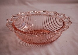 Old Vintage Lace Edge Pink Depression by Anchor Hocking 9-1/2&quot; Ribbed Round Bowl - £19.60 GBP