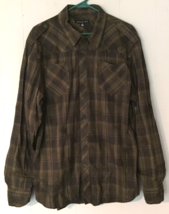 Affliction Shirt Men XL Brown Plaid  Embroidered Long Sleeve Button close - $21.97