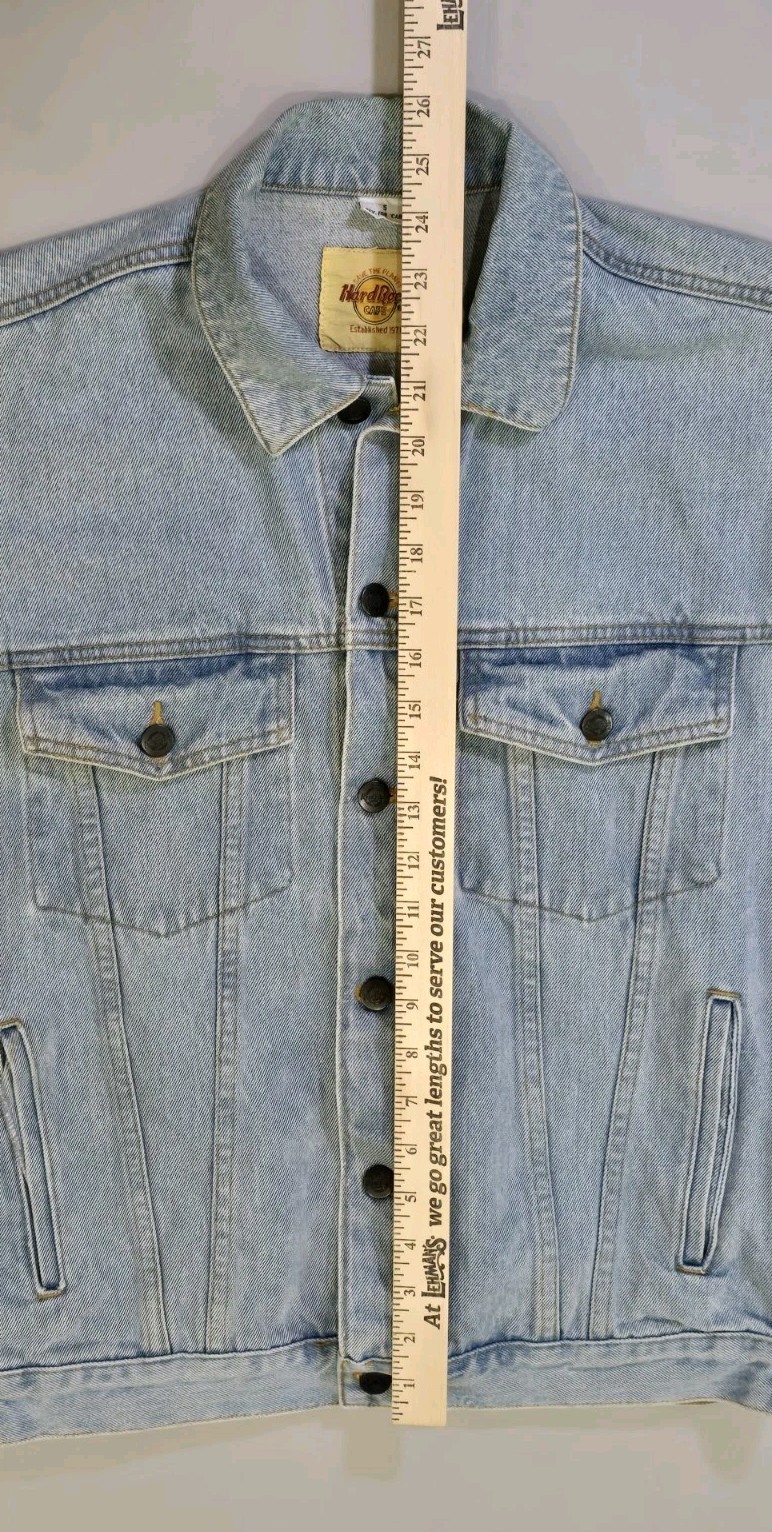 Vintage Hard Rock Cafe Hong Kong Embroidered Denim Jean Jacket Small Light Blue Item image 12