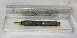 Hand Crafted Turned Wood Pen &amp; Gift Box Goldtone Trim Gray Speckled Blac... - $29.95