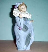 Lladro Nao Pierrot With Flower Figurine #1094 Girl in Blue Clown Outfit 8.25&quot;H - £99.82 GBP