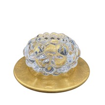 4.5 inch Orrefors Raspberry Crystal Cluster Ball votive candle holder+ Gold Cand - £15.53 GBP