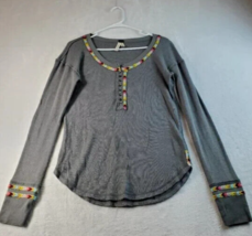 We The Free Blouse Top Women Size Small Gray Knit Cotton Long Sleeve Henley Neck - £18.24 GBP