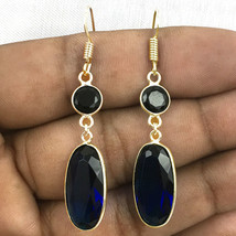 925 Sterling Silver Glass &amp; Onyx silver/ Gold/Rose Gold Plated Earrings Gift - $33.42+
