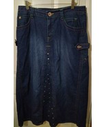 Vintage Vezucci Womens Modest Dark Wash Jean skirt Denim With Bright Thread - £14.61 GBP