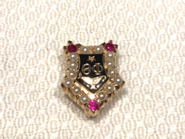 Theta Phi 14k Yellow Gold Pin With Rubies Seed Pearls Engraved 1929 - £170.60 GBP