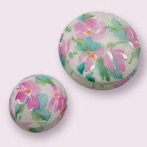 4-pc Vintage Frosted Satin Pink Hand Painted Glass Vanity Set Powder Trinket - £29.63 GBP