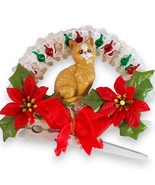Handmade Cat Christmas Clothespin Ornament, 3&quot; Orange Kitty Poinsettias ... - $246.89 MXN