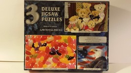 3 Deluxe Jigsaw Puzzles "Bears on a Chair" "American Eagle" "Jelly Beans" - $7.12