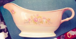 Vintage Gravy Boat Two Tone Pink over Ivory with Hand painted Flowers - $8.00