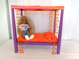 Julie’s American Girl Doll 18&quot; Beaded Canopy Bed Purple Hippie + Julie 18&quot; Doll - £97.35 GBP